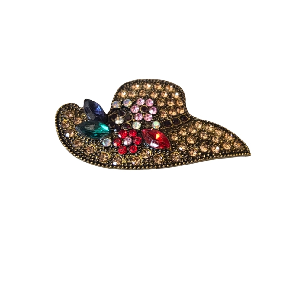 Vintage Rhinestone Cowgirl Hat Brooch